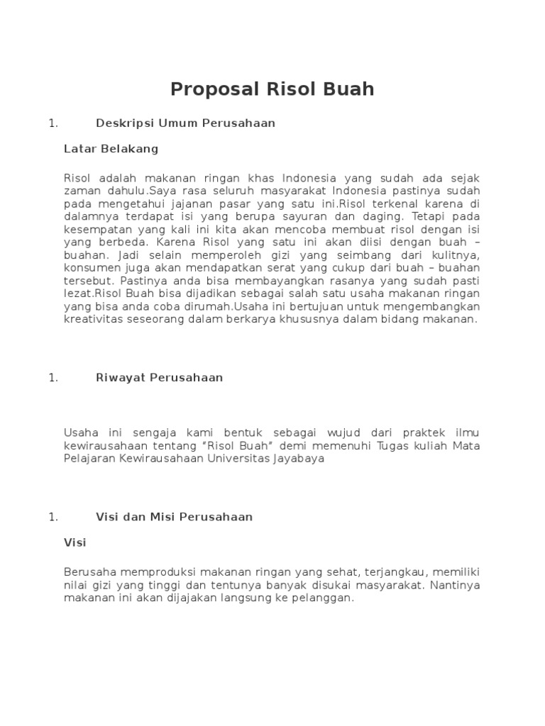 Proposal Usaha Risol Buah Sehat | PDF