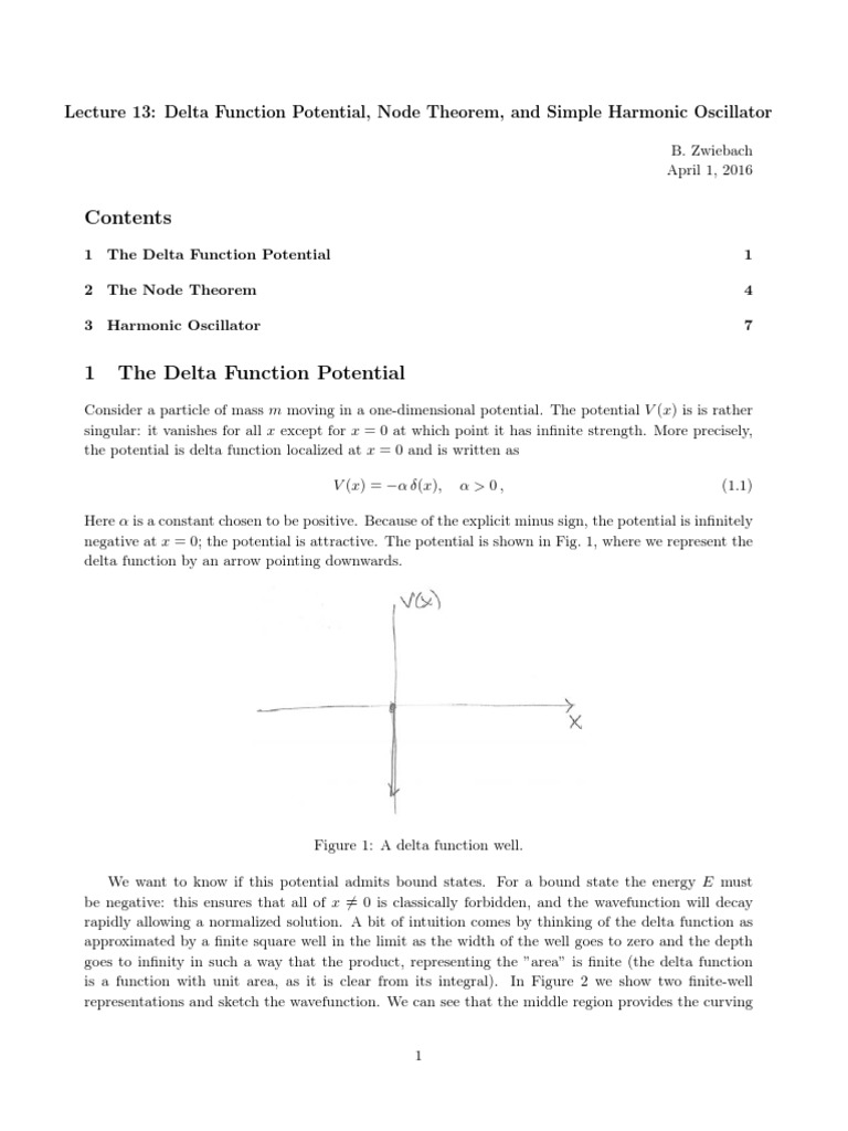 Lecture 13 Delta Function Potential, Node Theorem, and Simple Harmonic