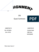 ON Quasi Contracts: Submitted To Submitted by Mrs. Arti Mehta Amarjeet Singh (Lect. of CLE) Mba Iiisem 94372236420