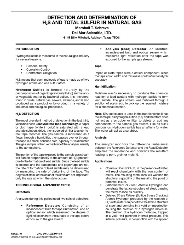 Detection and Determination of Total Sulfur in Natural GasLead Acetate