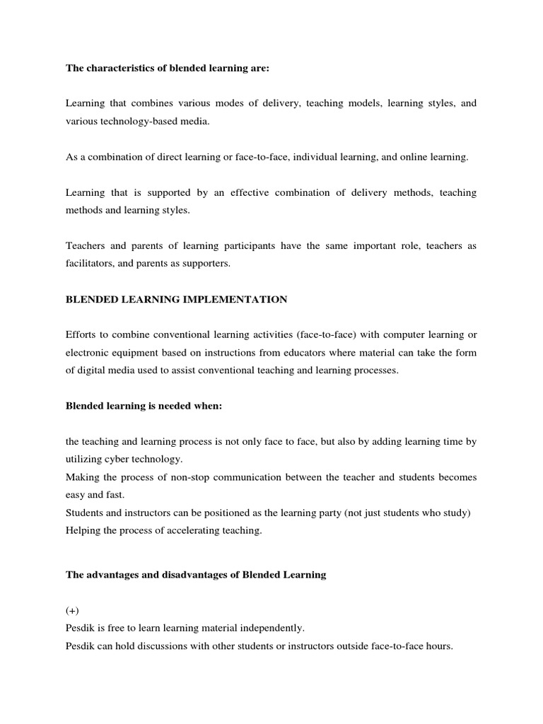Characteristics and Benefits of Blended Learning | PDF | Career ...