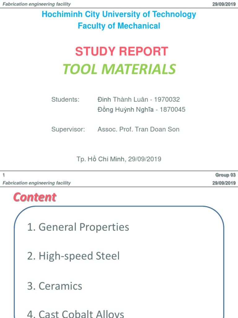 Tool Materials Study Report | PDF | Tungsten | Steel