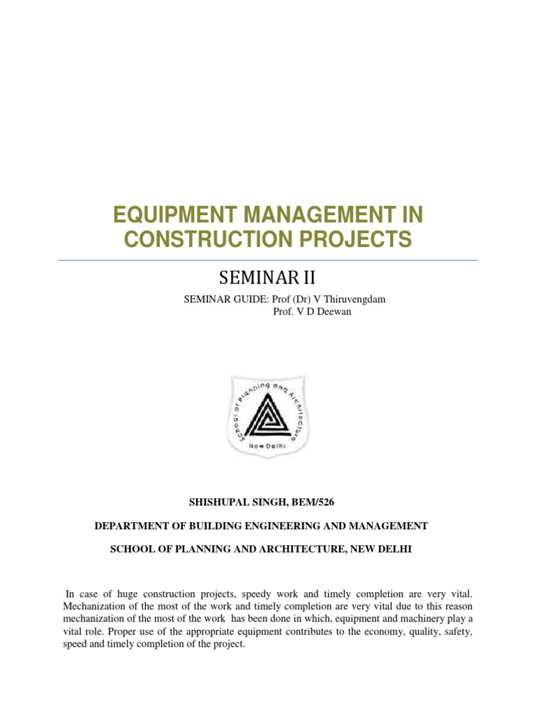 Equipment Management in Construction | PDF | Deep Foundation | Heavy ...