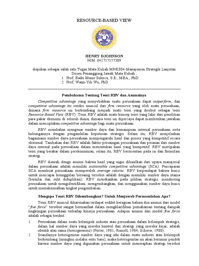 Teori Resource-Based View (RBV) | PDF | Karier & Perkembangan