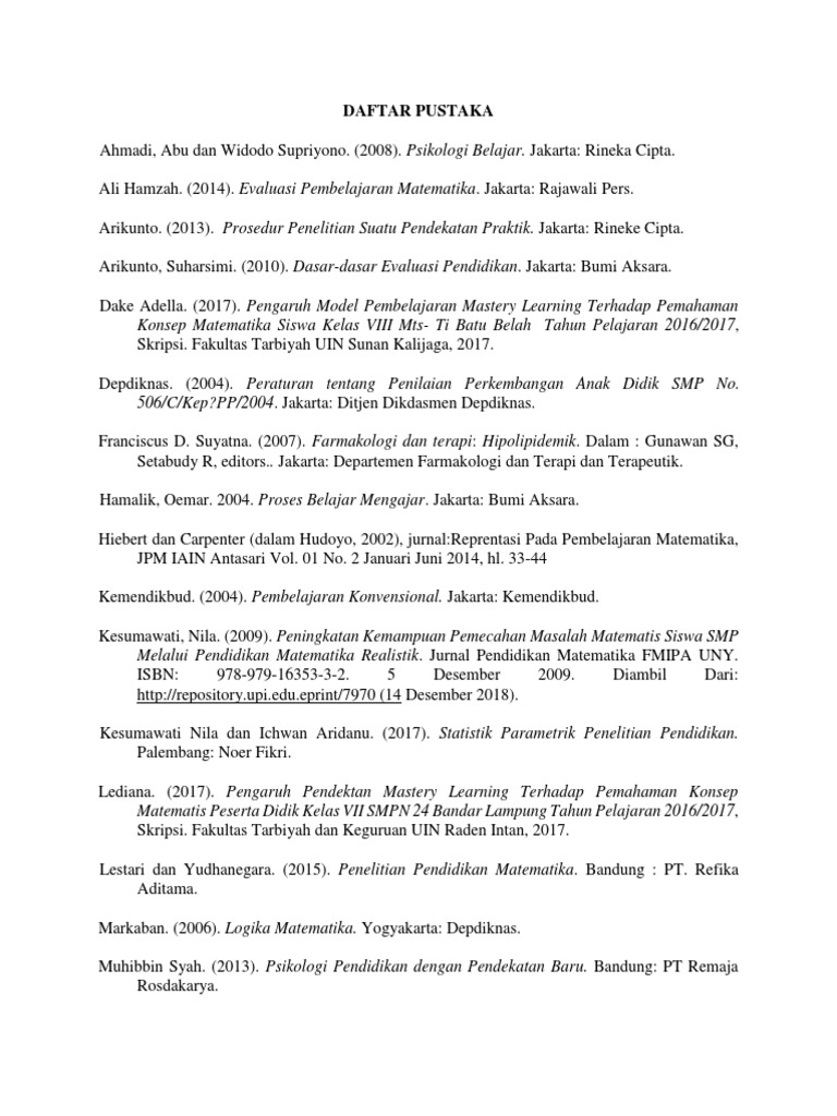 Daftar Pustaka Pendidikan Matematika | PDF | Karier & Perkembangan ...