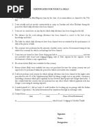 Certificates For Tour T.A. Bills: Date Date Name of Hotel/Establishment