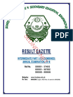 Bahawalpur Board 12th Gazette Result 2019 PDF | PDF | Pakistan | Teaching  Mathematics