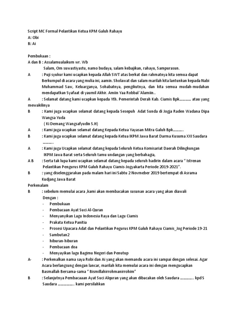 Script MC Pelantikan Fix | PDF