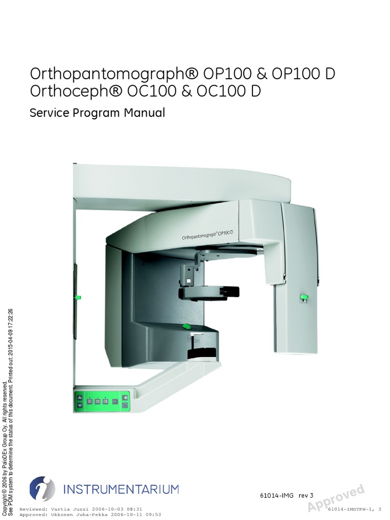 Instrumentarium Dental Op 100 Dental Panorama X Ray Service Program Manual Pdf Copyright Puter Hardware