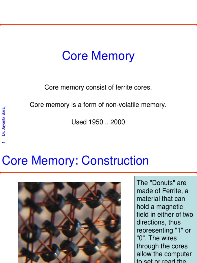 Core Memory: Core Memory Consist of Ferrite Cores. Core Memory Is A ...