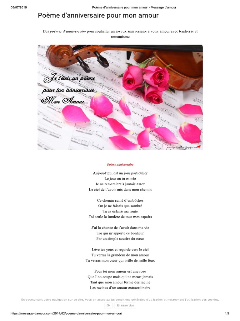 Poeme D Anniversaire Pour Mon Amour Message D Amour Pdf