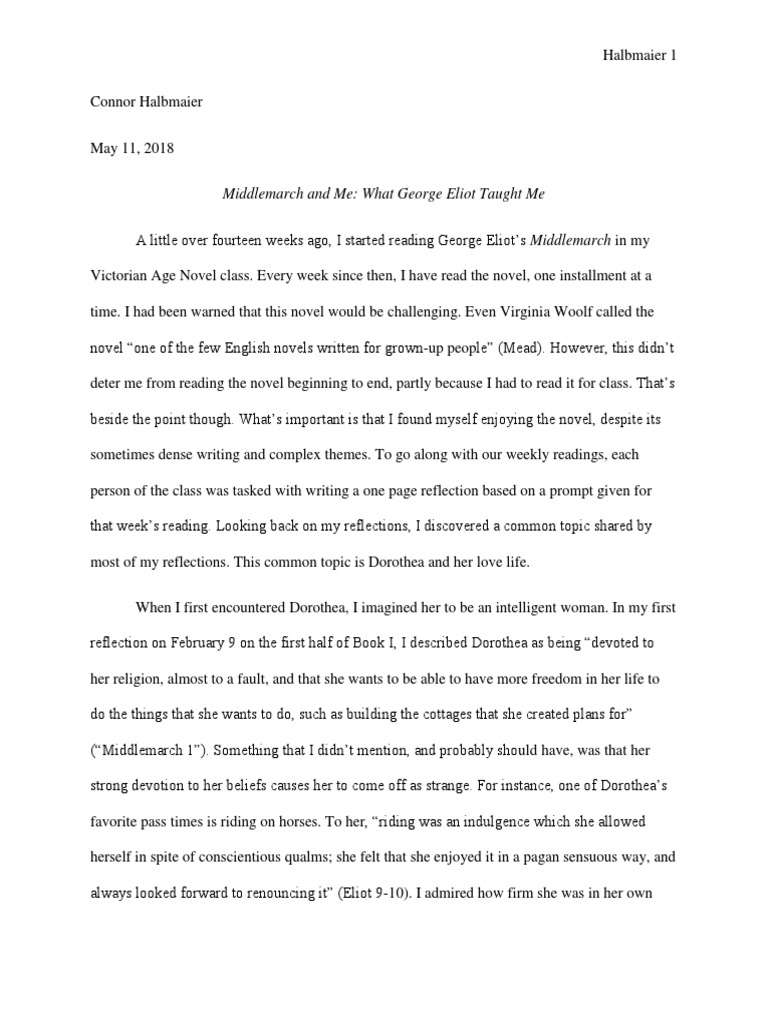Middlemarch Reflection PDF Middlemarch Eliot
