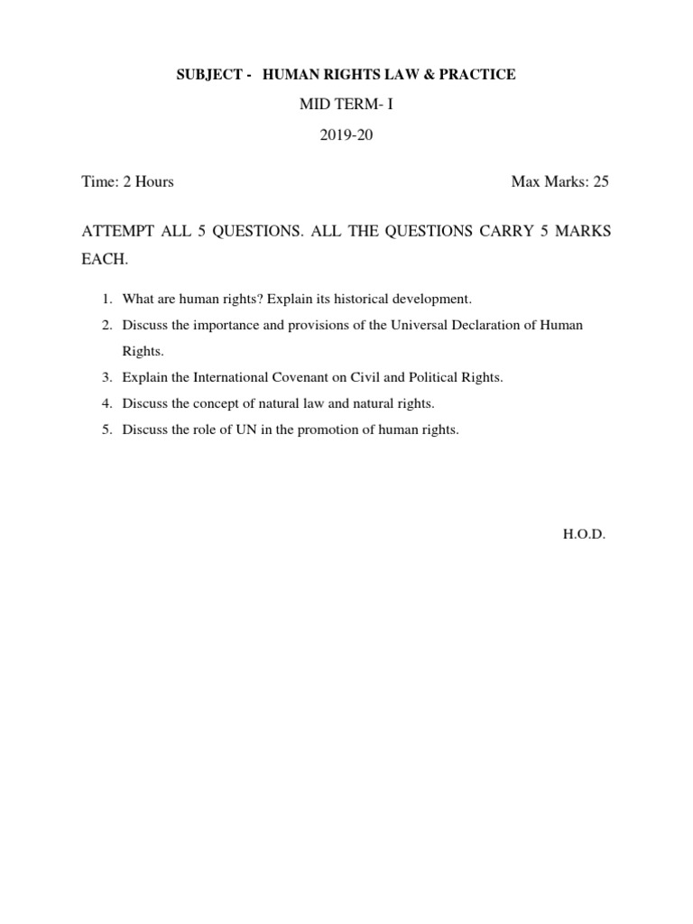 Human Rights Law Midterm Exam 2019-20 | PDF | Social Science
