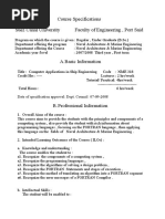 Course Specifications Suez Canal University Faculty of Engineering, Port Said