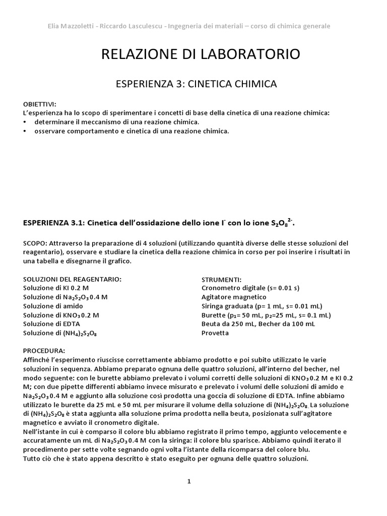 Relazione Di Laboratorio Sulla Chimica