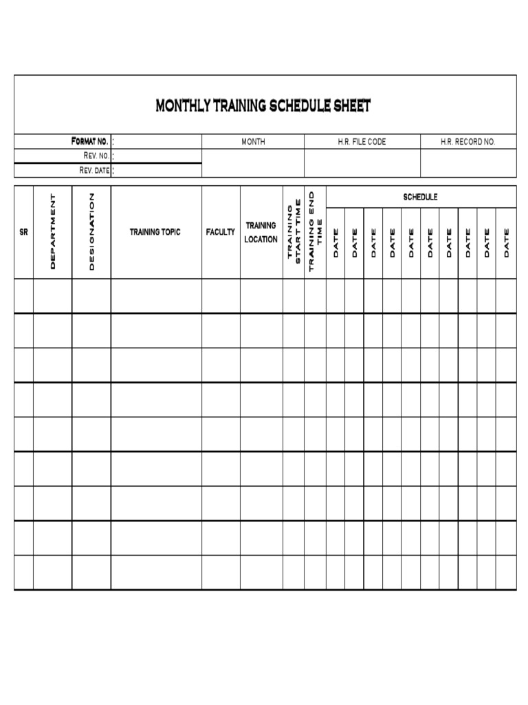 Monthly Training Schedule Sheet Pdf Computing