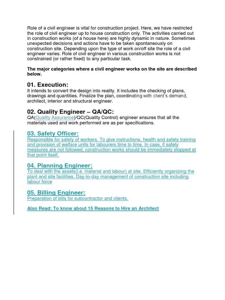 Role of A Civil Engineer | PDF | Architect | Economic Sectors