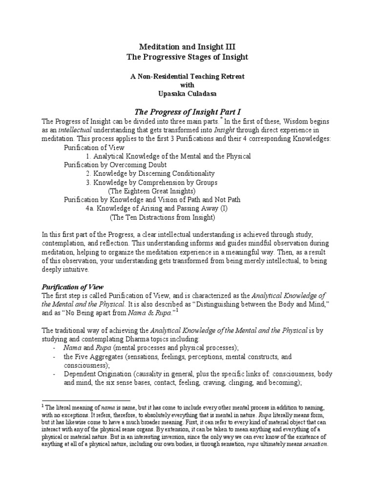 Stages of Insight in Meditation | PDF | Vipassanā | Consciousness