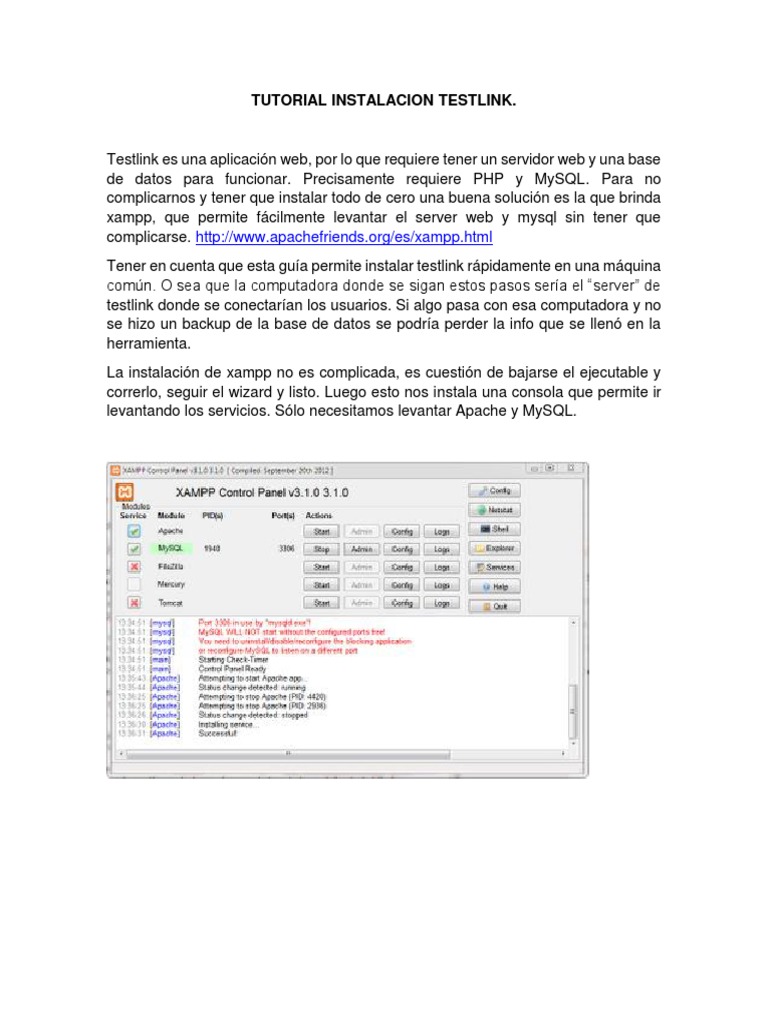 Guía de instalación de TestLink en XAMPP | PDF | Contraseña | Mi sql