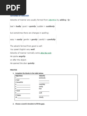 Adverbs Of Manner Exercises Pdf Fun Comprehensive Online Learning
