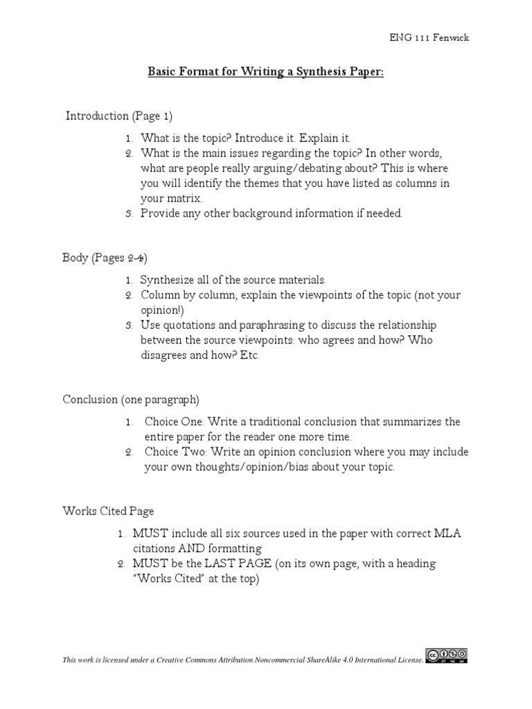 Format For Writing A Synthesis Paper | PDF | Language Arts & Discipline