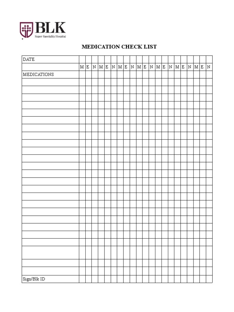Medication Check List: Date Menmenmenmenmenmenmen Medications | PDF ...