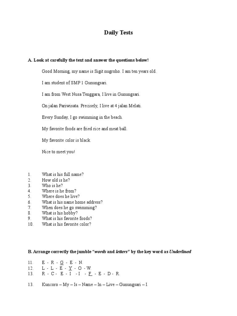 Daily Tests for Student Introduction | PDF | Language Arts & Discipline