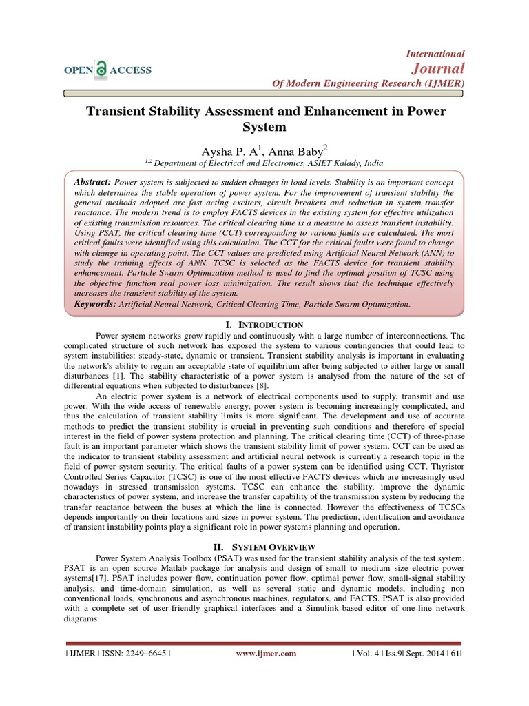 Transient Stability and Enhancement in Power System Research Paper PDF ...