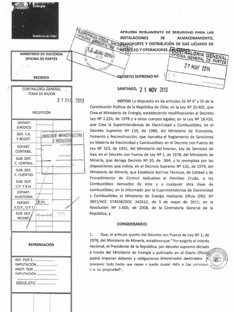 Chile - DS 108 Reglamento de Seguridad para GLP - Firmado | PDF