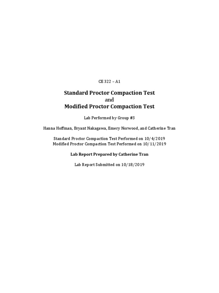 Standard Proctor Compaction Test Modified Proctor Compaction Test ...