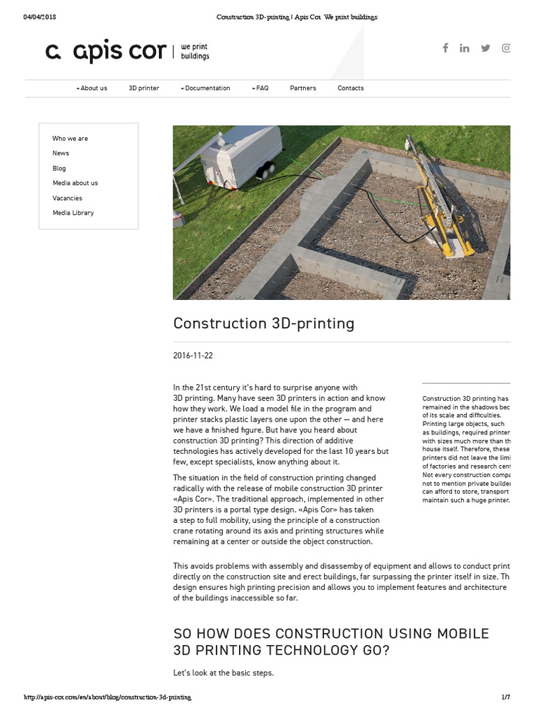 Construction 3D-Printing Apis Cor We Print Buildings | PDF | 3 D ...
