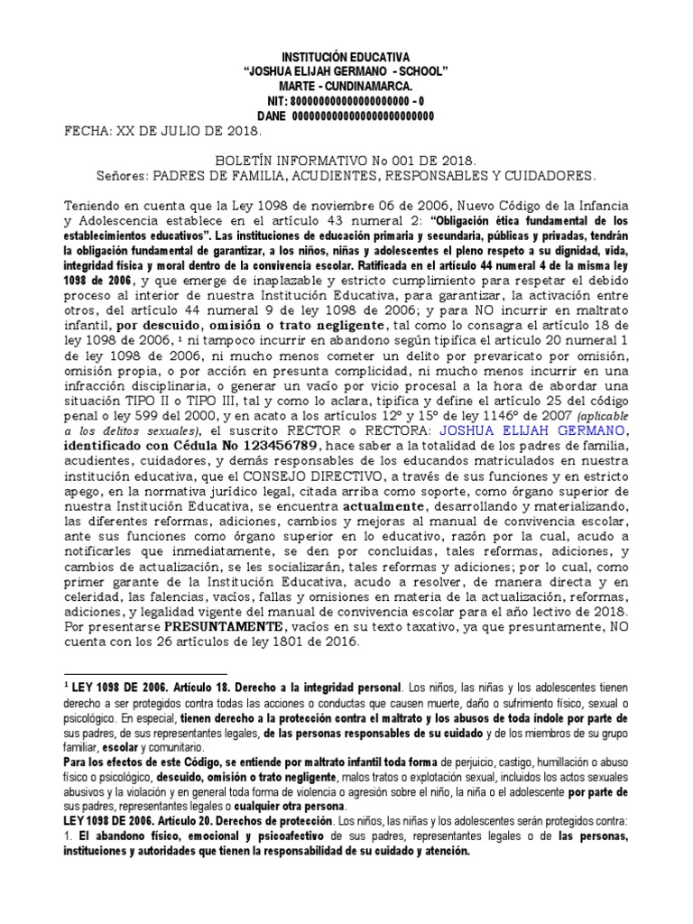 Actualización del Manual de Convivencia Escolar | PDF | Abuso infantil ...