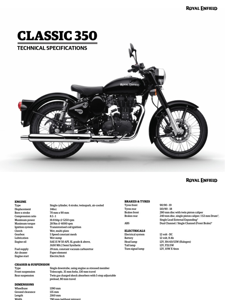 Classic 350 Motorcycle Specs | PDF | Motor Oil | Suspension (Vehicle)