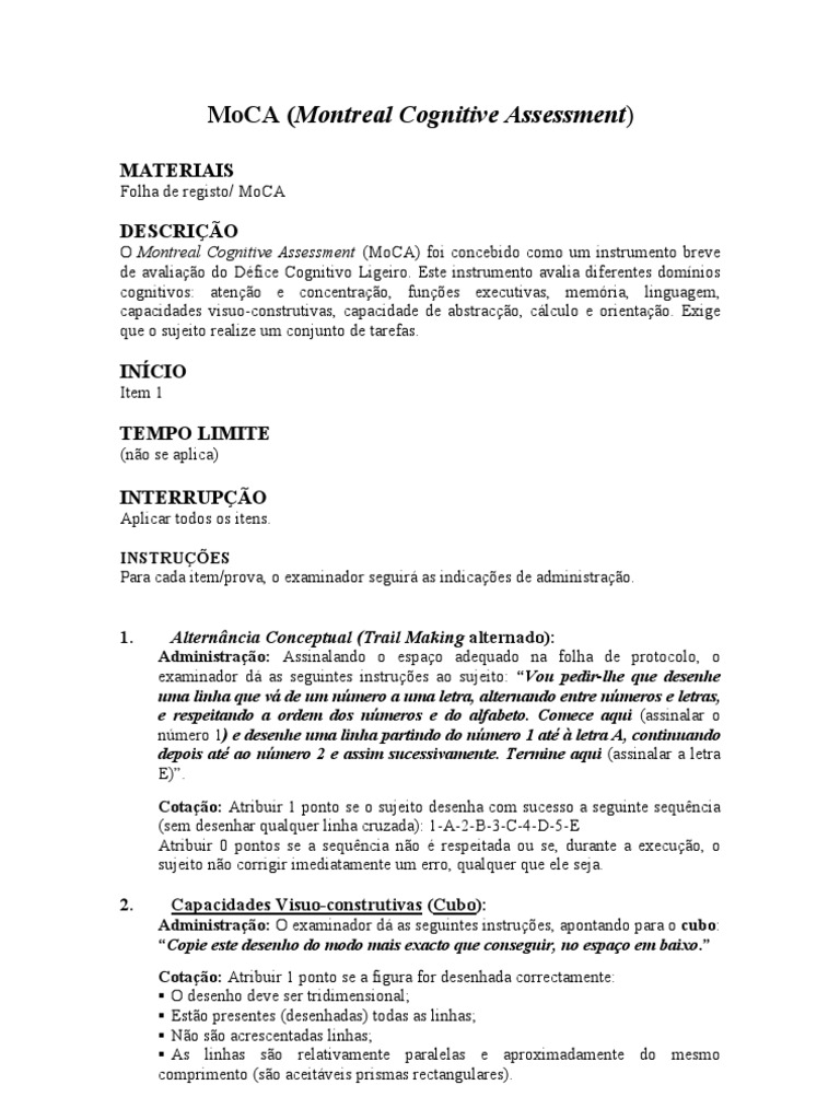 MoCA Instructions Portuguese | PDF | Assunto (gramática) | Memória