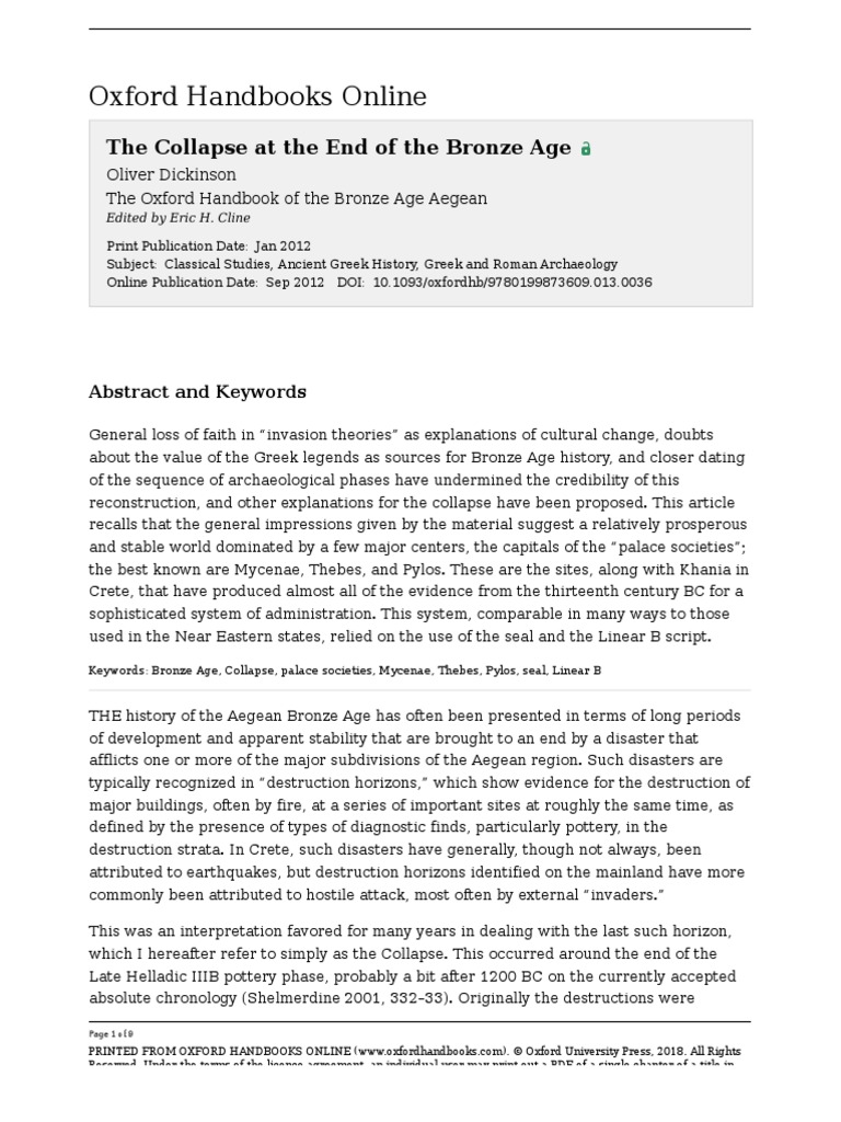 Bronze Age Collapse PDF Mycenaean Greece Mycenae