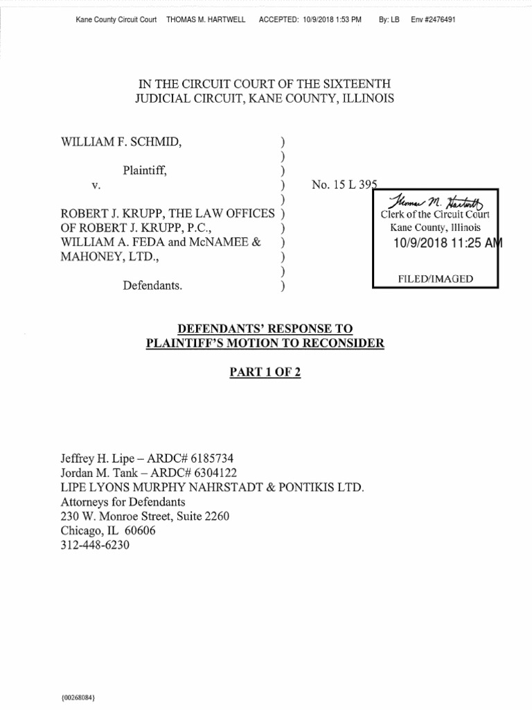 Schmid Response To Plaintiff's Motion To Reconsider PDF PDF Summary