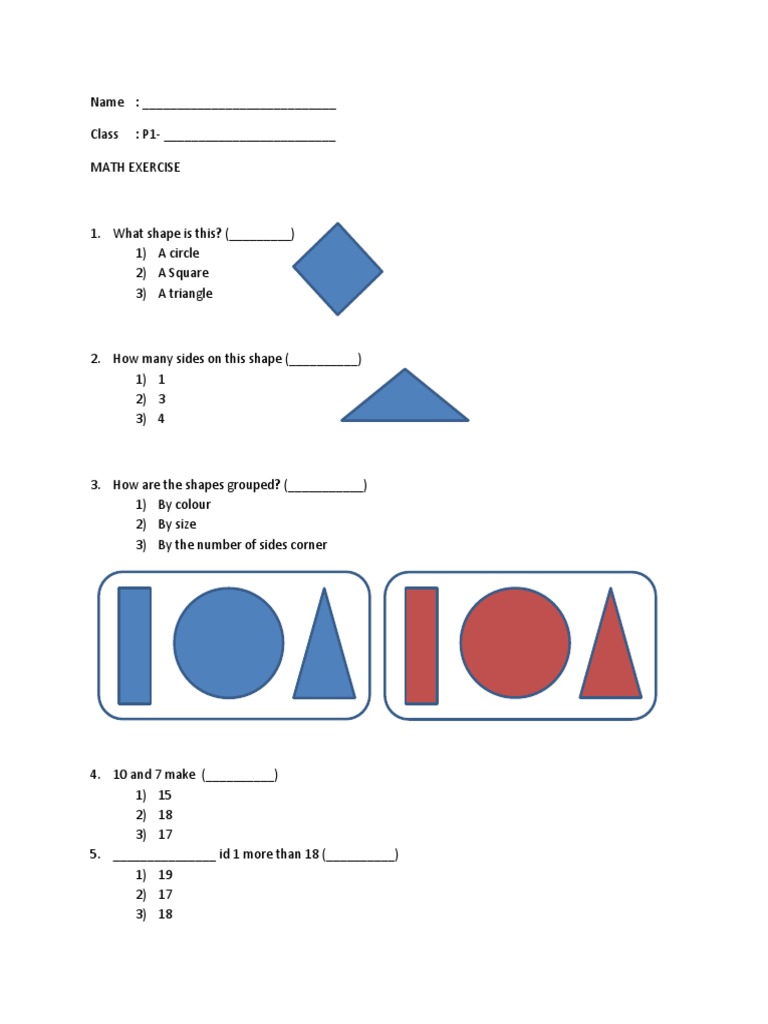 Math Exercise For Primary 1 Pdf Elementary Mathematics Space