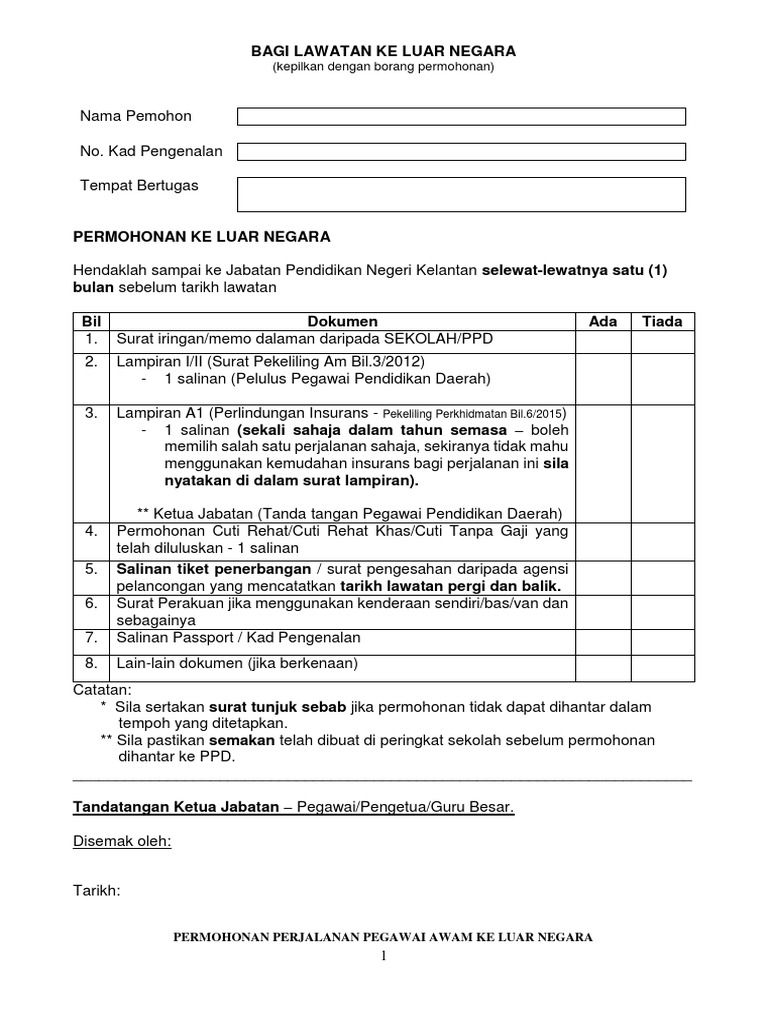 Borang Lawatan Ke Luar Negara Pdf