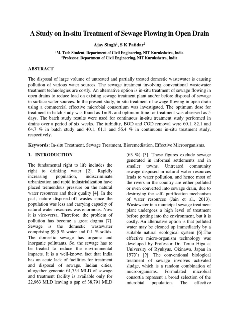 In-situ Sewage Treatment Study | PDF | Sewage Treatment | Water Pollution