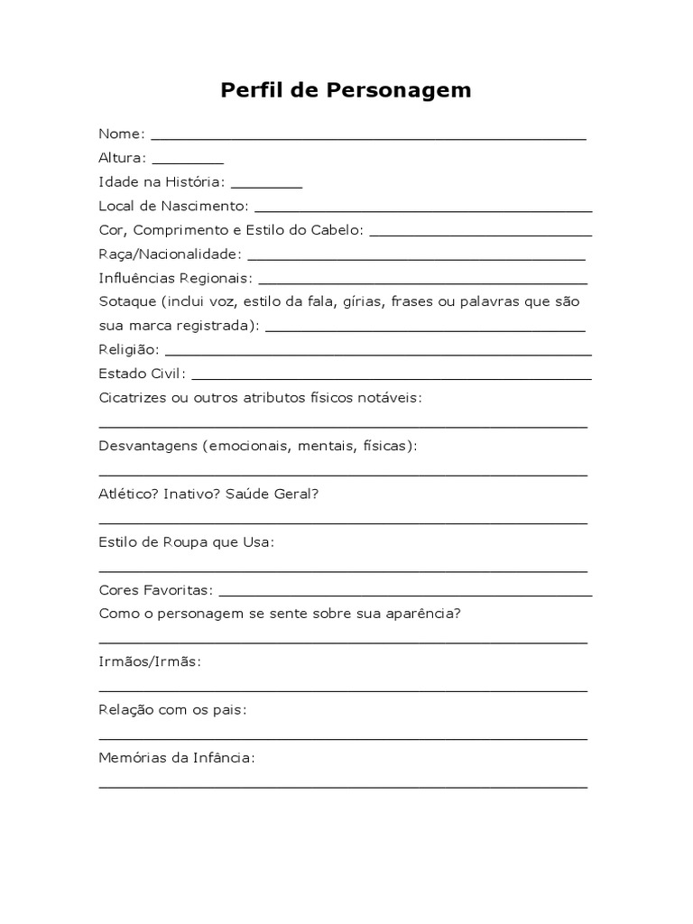 Perfil de Personagem PDF | PDF