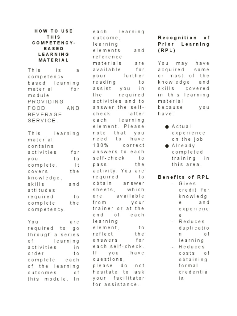 Competency-Based Food Service Guide | PDF | Menu | Restaurants
