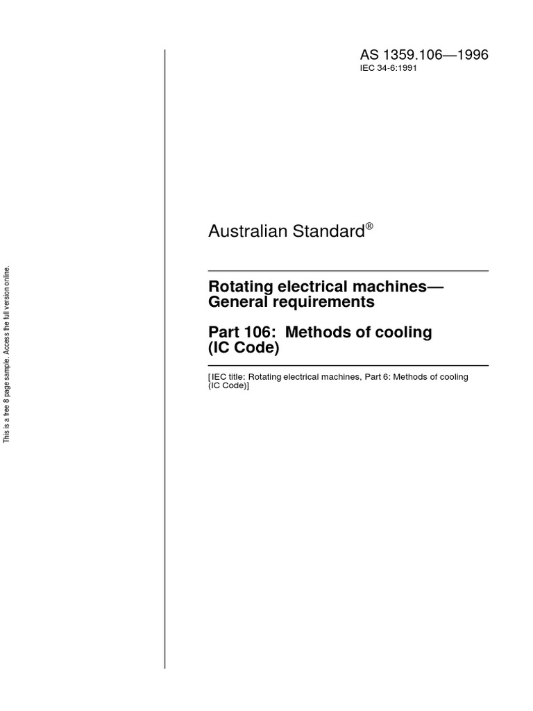 Australian Standard Rotating Electrical Machines General Requirements Part 106 Methods of