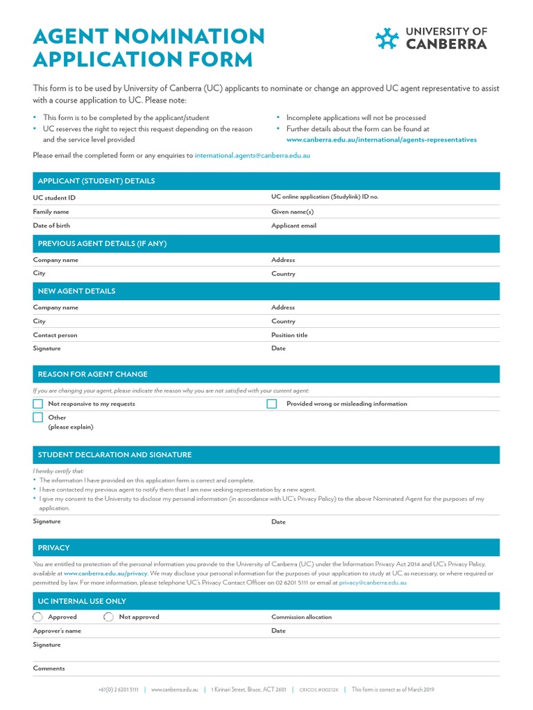 Agent Nomination Application Form | PDF | Privacy | Personally ...