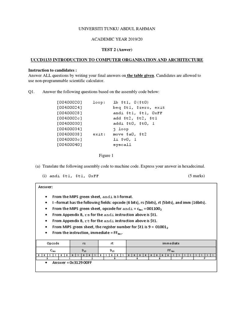 Test 2 Answer | PDF | Assembly Language | Central Processing Unit