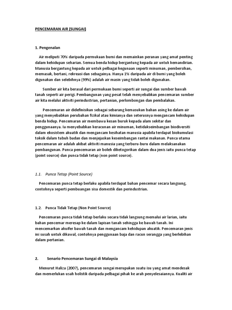 Pencemaran Air (Sungai) : 1.1. Punca Tetap (Point Source) | PDF