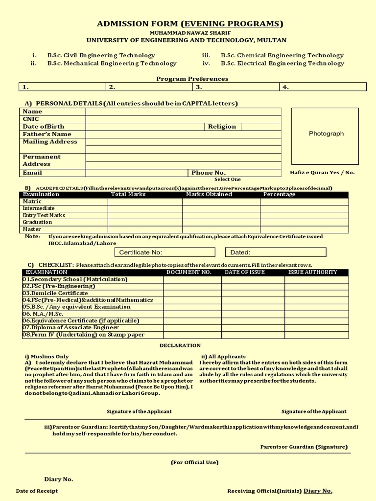 Admission Form (Evening Programs) | PDF | Abrahamic Religions ...