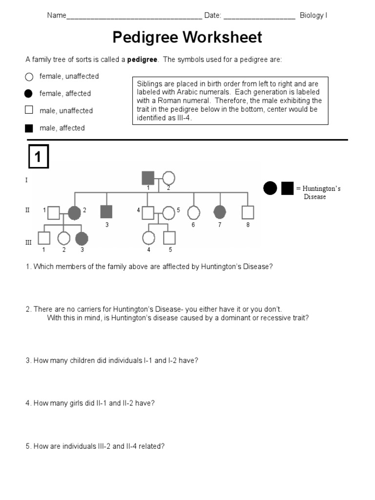 Pedigree Practice Problems PDF PDF