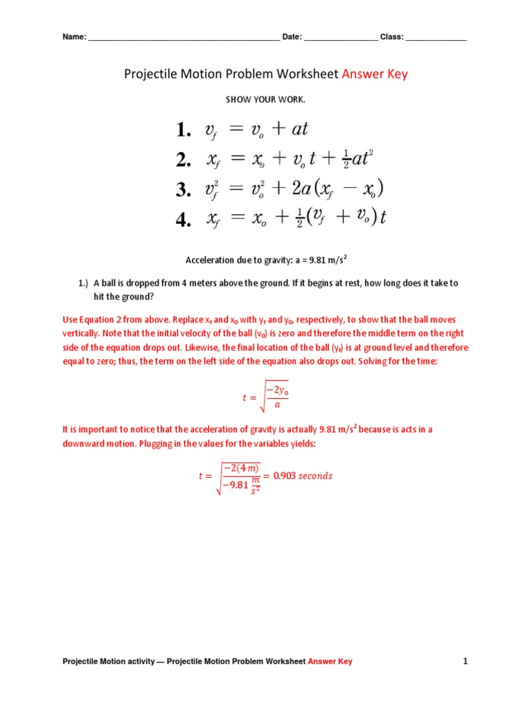 Nyu Projectile Activity1 Worksheet As New Pdf Force Physics