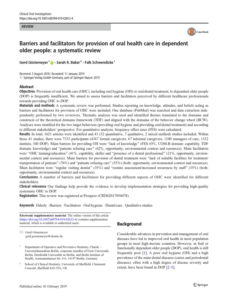 Barriers to Oral Health Care for Seniors | PDF | Caregiver | Dentistry