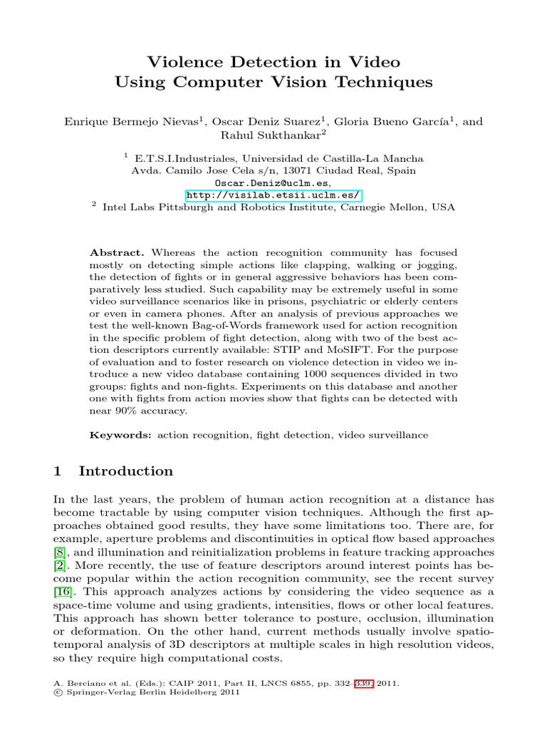 Violence Detection in Video Using Computer Vision Techniques | PDF ...